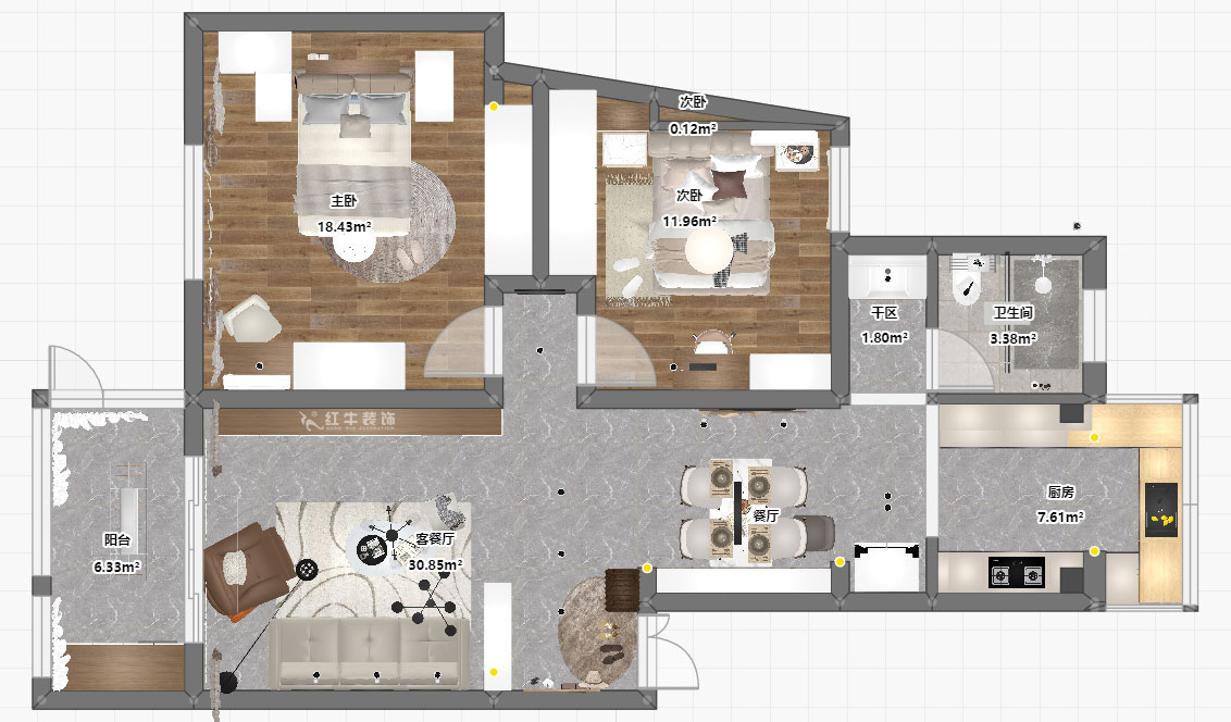 刘小勇｜美河园1-2-102-90㎡-现代简约风格｜2室2厅1卫｜新房装修｜定制家｜全包13
